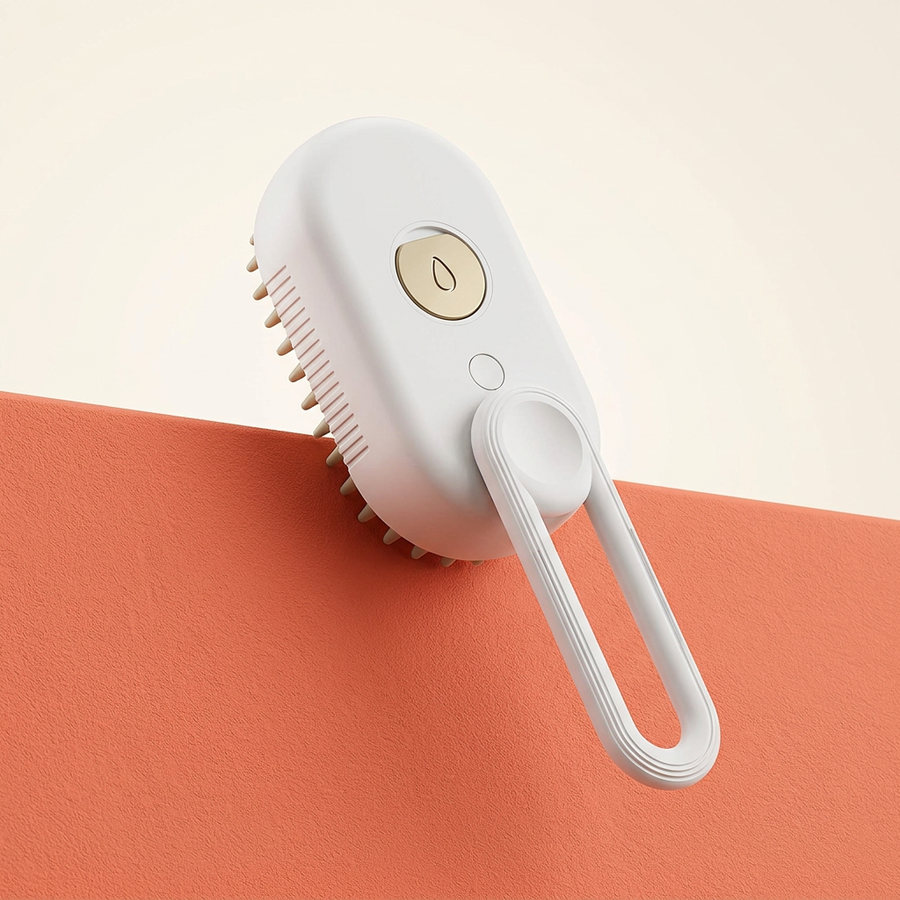 Pet Steam Brush on coral orange surface