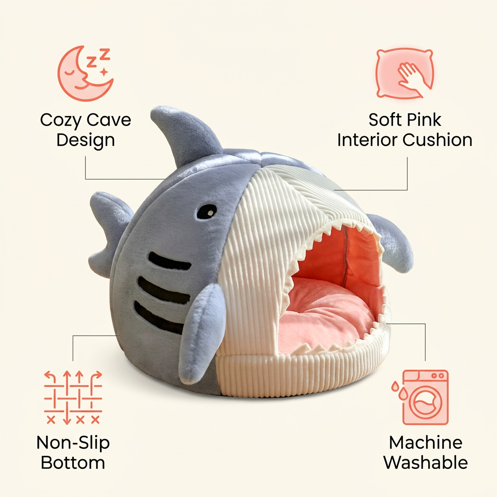 Shark Pet Bed key features callout graphic
