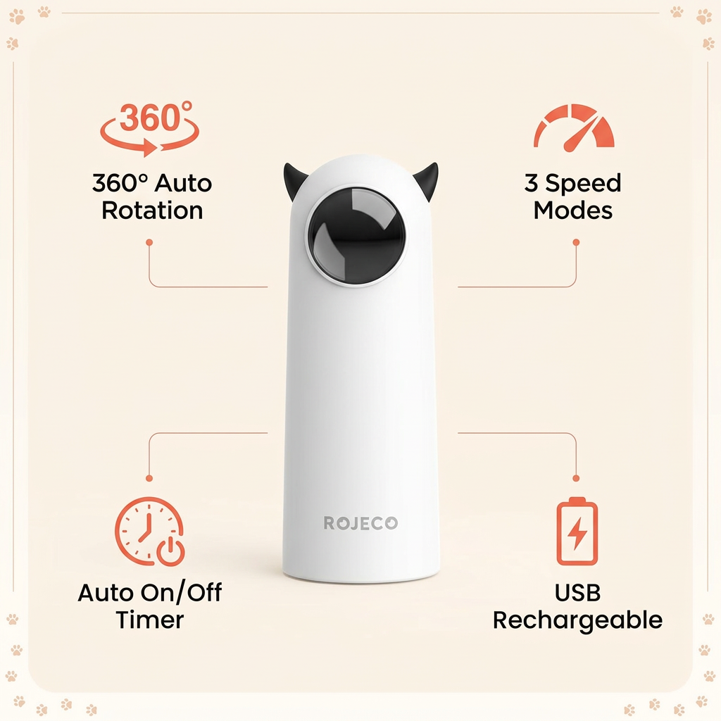 Automatic Laser Cat Toy key features callout graphic