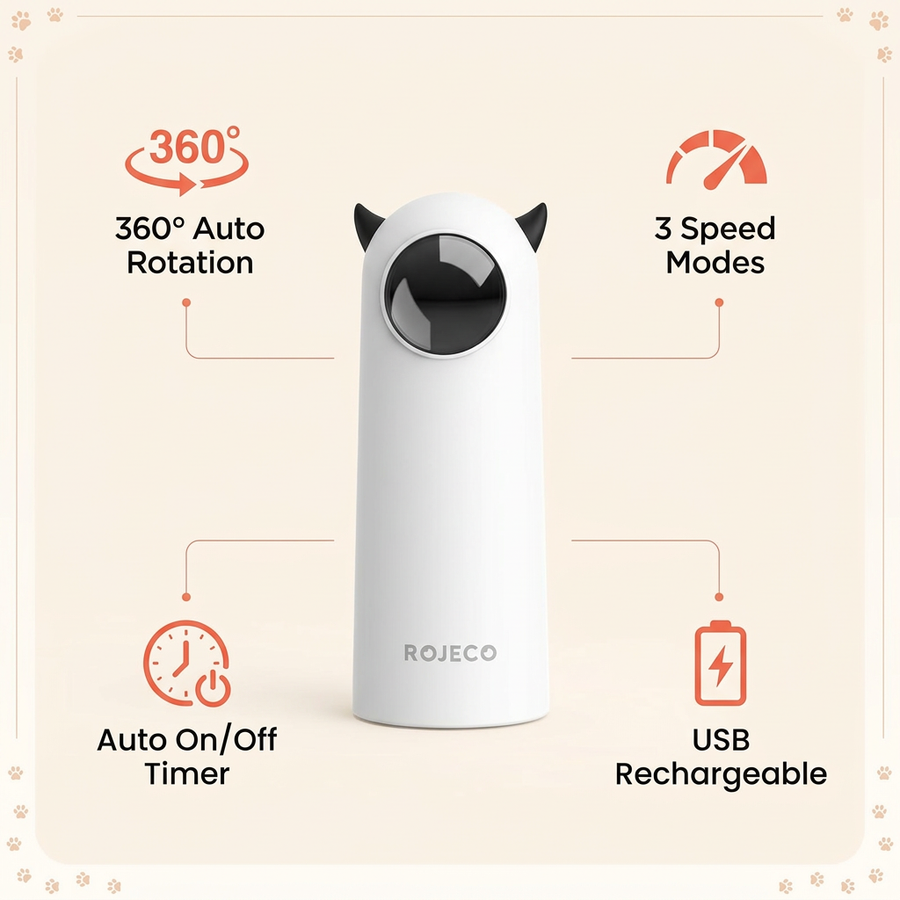 Automatic Laser Cat Toy key features callout graphic