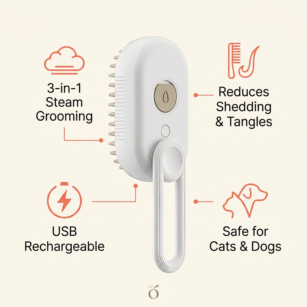 Pet Steam Brush key features callout graphic