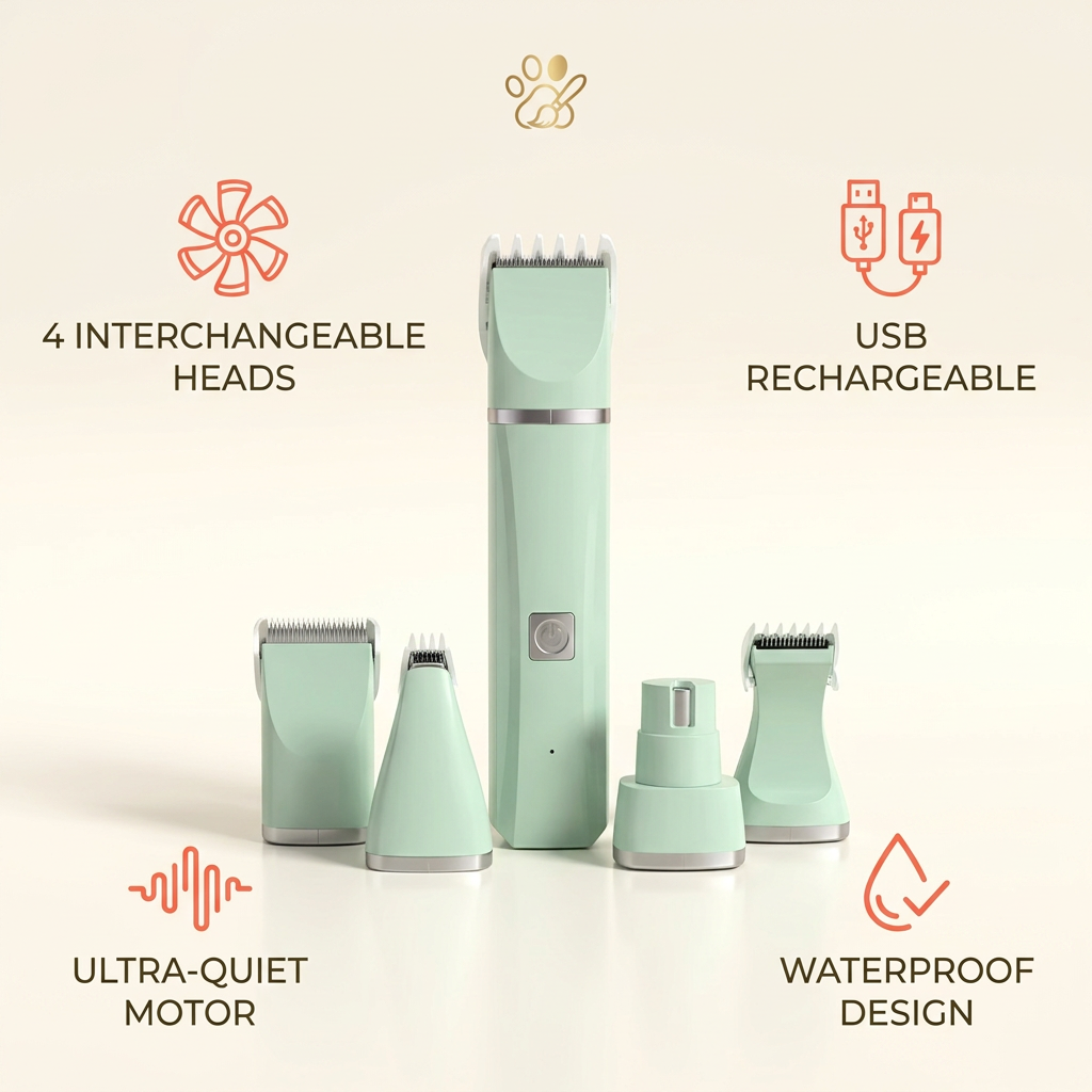 4-in-1 Cordless Grooming Kit key features callout graphic
