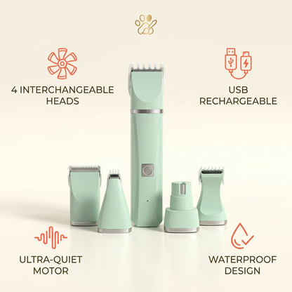 4-in-1 Cordless Grooming Kit key features callout graphic