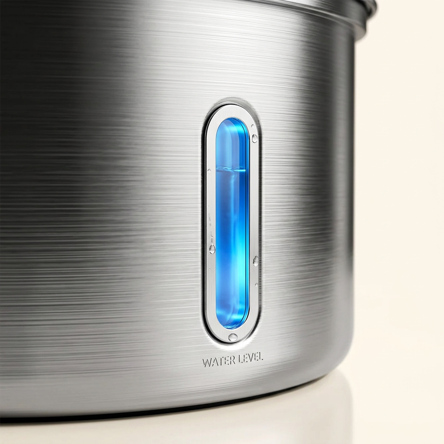 Stainless Steel Cat Water Fountain steel surface and LED indicator close-up
