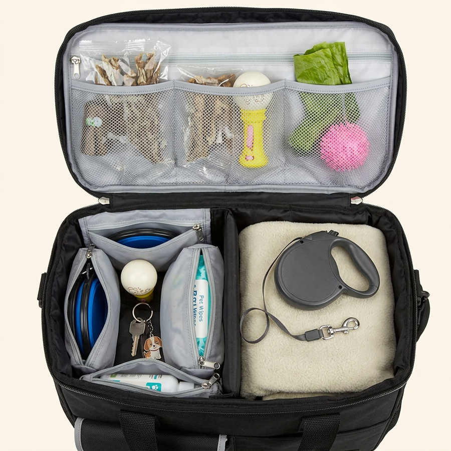 Dog Travel Bag 22L interior compartments detail
