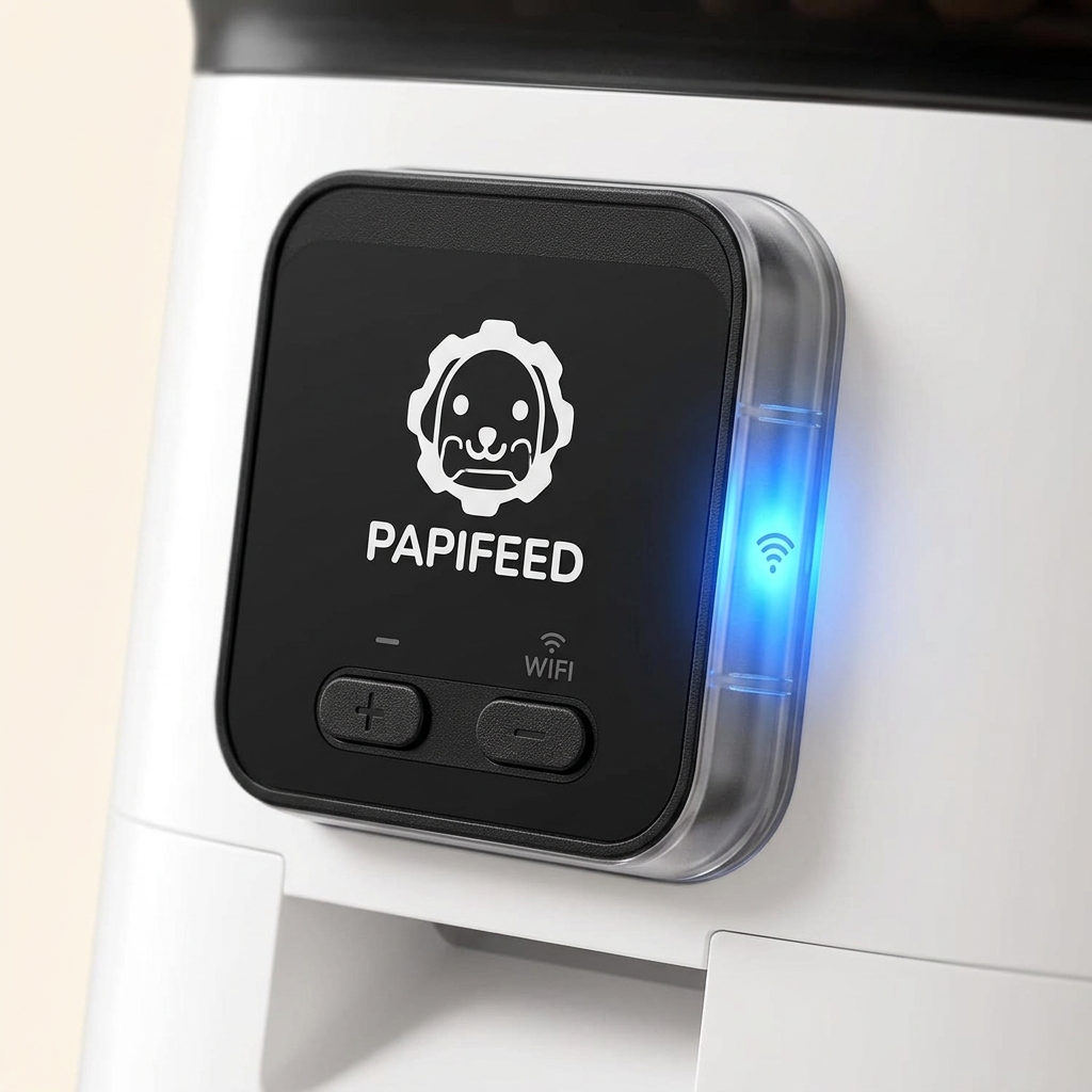 WiFi Automatic Dog Feeder control panel and WiFi detail close-up